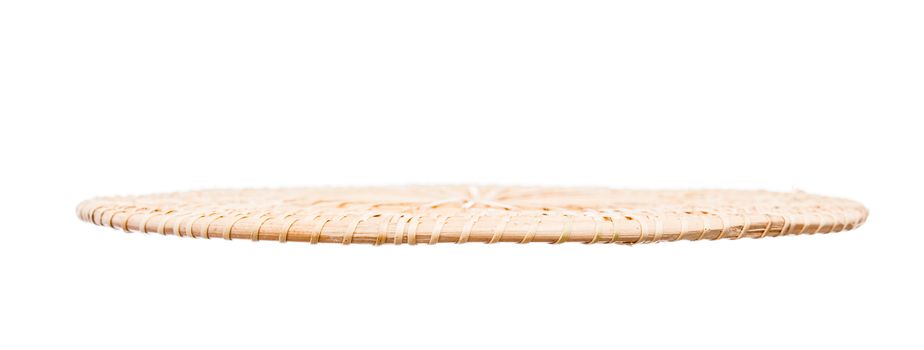 Wood basket wicker wooden in handmade front view isolate on over white background