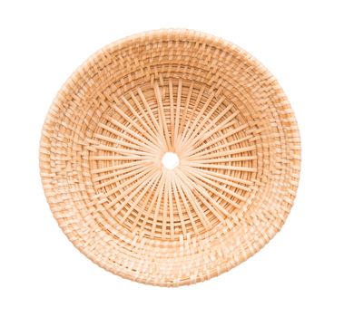 Wood basket wicker wooden in handmade top view isolate on over white background