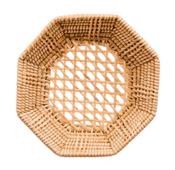 Wood basket wicker wooden in handmade top view isolate on over white background