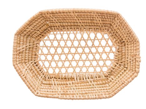 Wood basket wicker wooden in handmade top view isolate on over white background