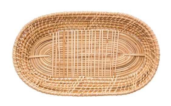 Wood basket wicker wooden in handmade top view isolate on over white background