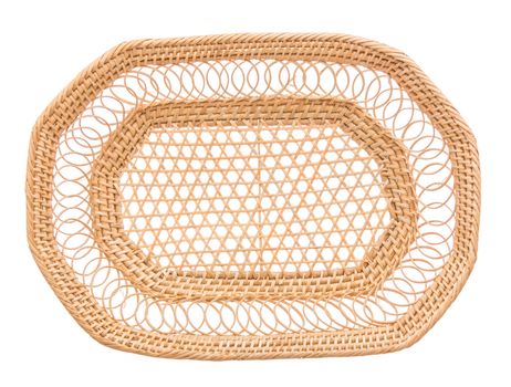 Wood basket wicker wooden in handmade top view isolate on over white background