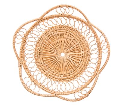 Wood basket wicker wooden in handmade top view isolate on over white background