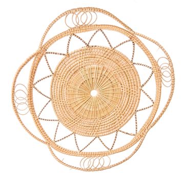 Wood basket wicker wooden in handmade top view isolate on over white background