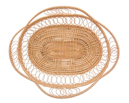 Wood basket wicker wooden in handmade top view isolate on over white background