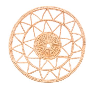 Wood basket wicker wooden in handmade top view isolate on over white background