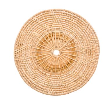Wood basket wicker wooden in handmade top view isolate on over white background