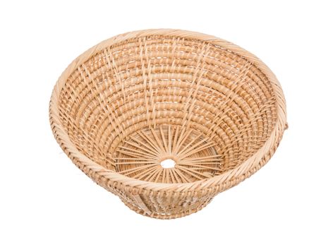 Wood basket wicker wooden in handmade 45 degree view isolate on white background