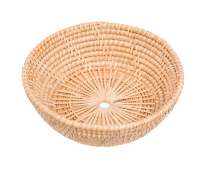 Wood basket wicker wooden in handmade 45 degree view isolate on white background