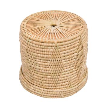 Wood basket wicker wooden in handmade 45 degree view isolate on white background