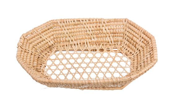 Wood basket wicker wooden in handmade 45 degree view isolate on white background