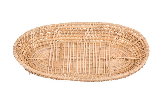Wood basket wicker wooden in handmade 45 degree view isolate on white background