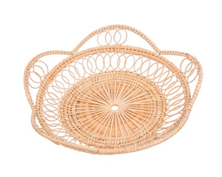 Wood basket wicker wooden in handmade 45 degree view isolate on white background