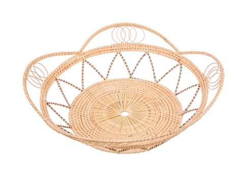 Wood basket wicker wooden in handmade 45 degree view isolate on white background