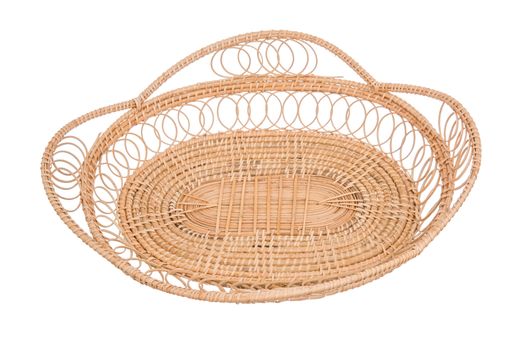 Wood basket wicker wooden in handmade 45 degree view isolate on white background