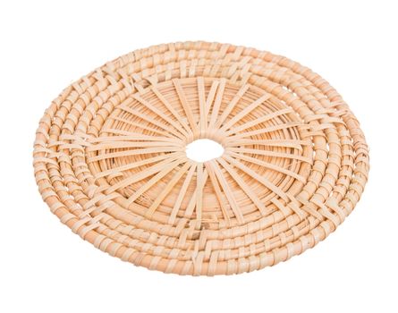 Wood basket wicker wooden in handmade 45 degree view isolate on white background