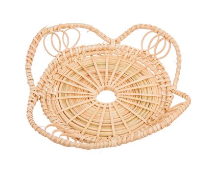 Wood basket wicker wooden in handmade 45 degree view isolate on white background