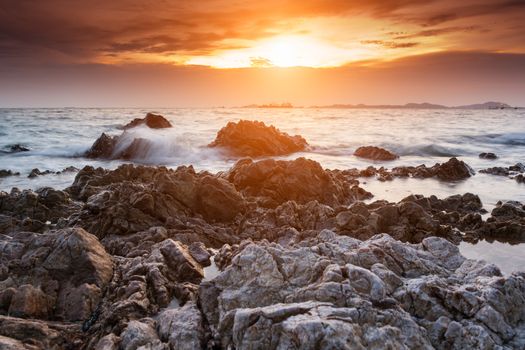 Tropical beach beautiful sunset at Sea, asia of Thailand