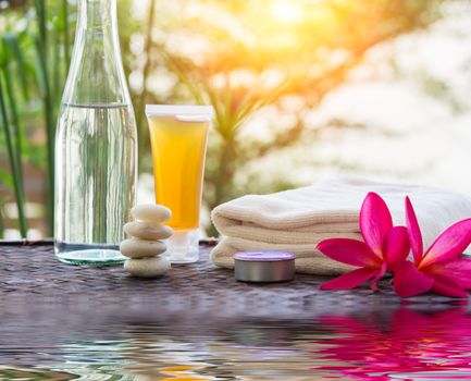 zen Spa treatment with water Reflections on nature a background