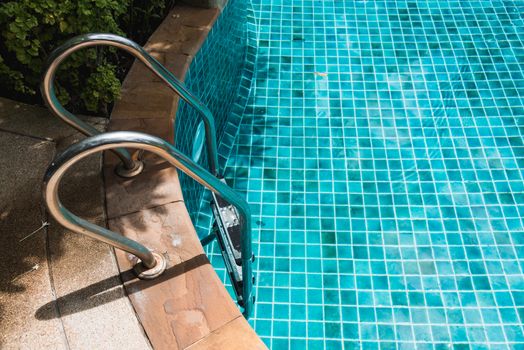 Top view Staircase swimming pool in hotel resort, nobody