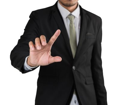 Businessman pointing finger or touching isolate on white background