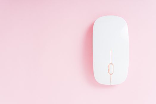 top view computer wireless mouse isolated on pink background