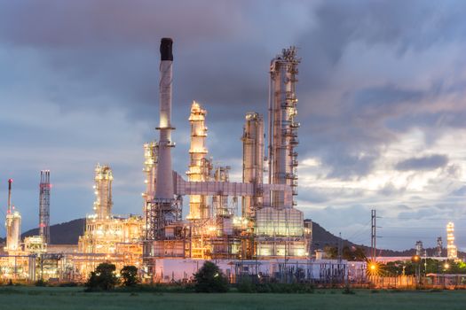 Oil Refinery factory at dark , Petroleum, petrochemical plant