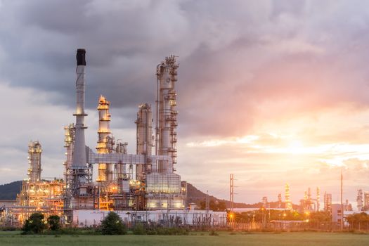 Oil Refinery factory in the morning and Sunrise, Petroleum, petrochemical plant