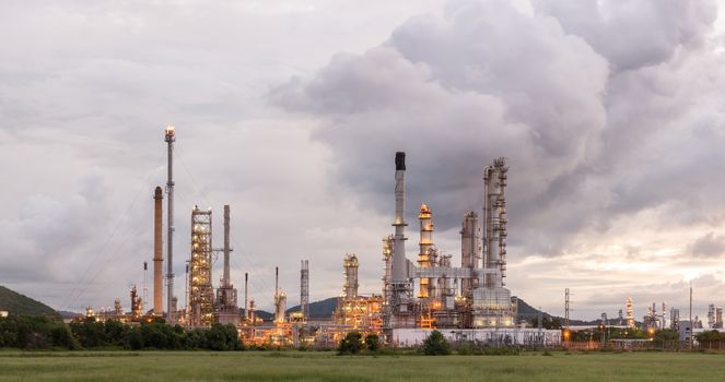Oil Refinery factory in morning sunrise, Petroleum, petrochemical plant