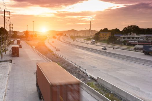 Truck container on road speed delivery concept goto harbor the refinery