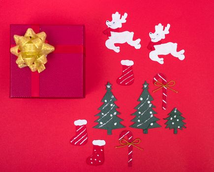 Decoration design in christmas holiday on red background