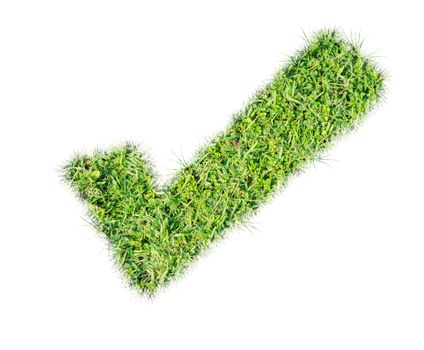 Green grass check mark icon on over white background