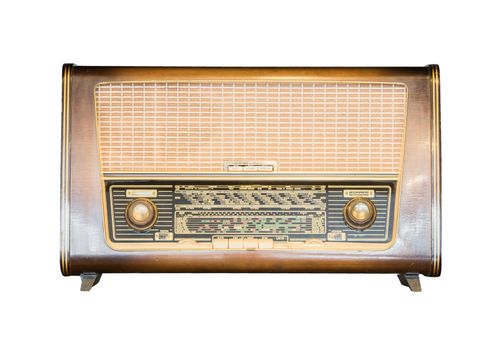 Old radio receiver of the last century isolate on over white background