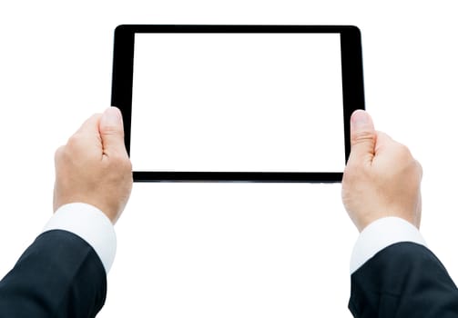 Businessman hands holding tablet Isolated on over white background