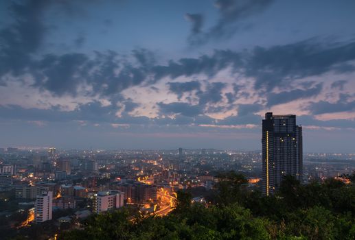 Building and skyscrapers in twilight time sunrise at Pattaya of Thailand