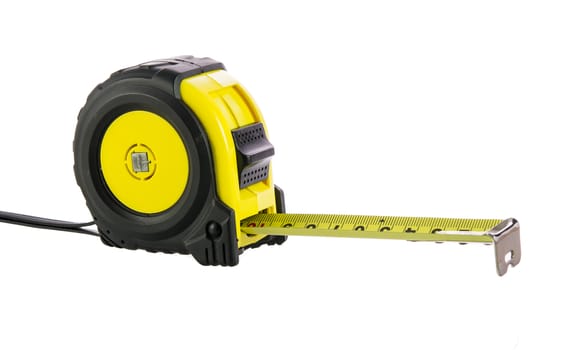 Yellow tape measure isolated on over white background