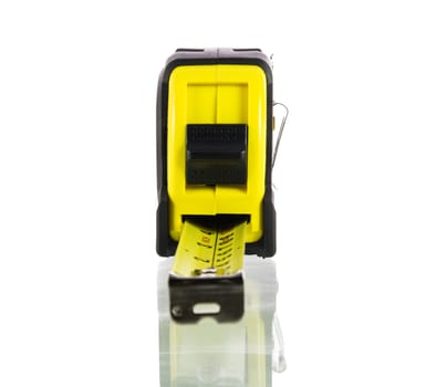 Yellow tape measure isolated on over white background
