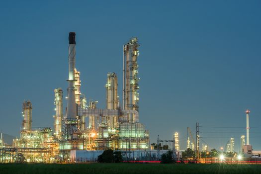 Petrochemical industrial plant power station at dark of Thailand