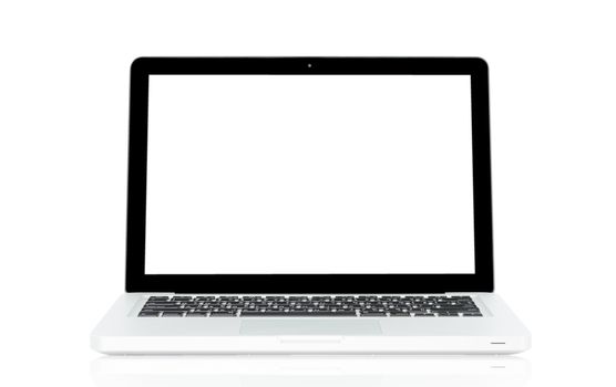 White Laptop with blank screen isolated on over white background
