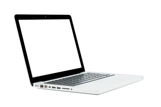 White Laptop with blank screen isolated on over white background