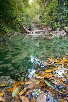 Waterfall erawan with rock Kanchanaburi of Thailand