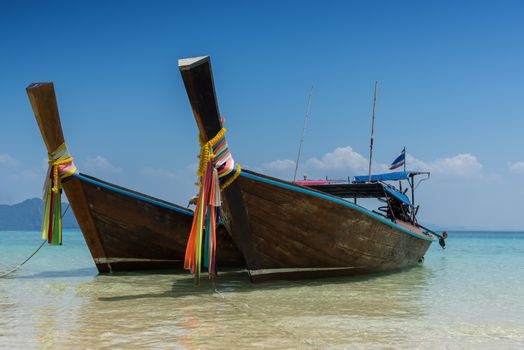 Thai boat longtail boat on the sea beach, Thailand, Koh rok Andaman