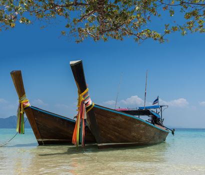 Thai boat longtail boat on the sea beach, Thailand, Koh rok Andaman