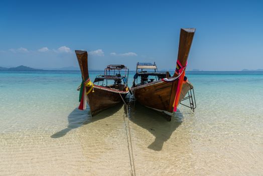 Thai boat longtail boat on the sea beach, Thailand, Koh rok Andaman