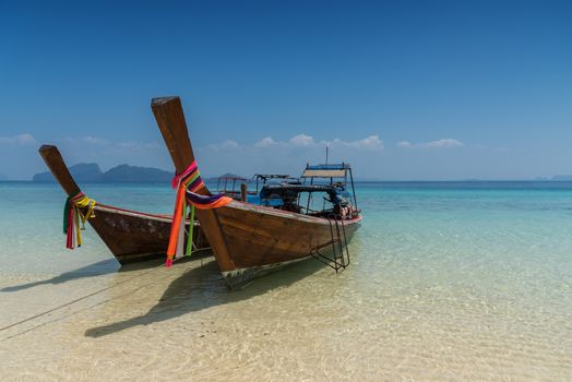 Thai boat longtail boat on the sea beach, Thailand, Koh rok Andaman
