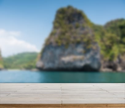 Wood table top or flooring on the beach background, can you use for display your products