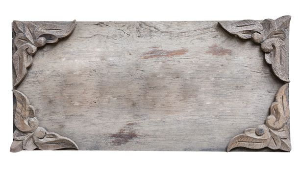 close up empty old wooden sign isolate on white background