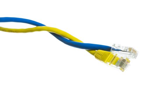 Network cable with RJ45 isolate on over white background