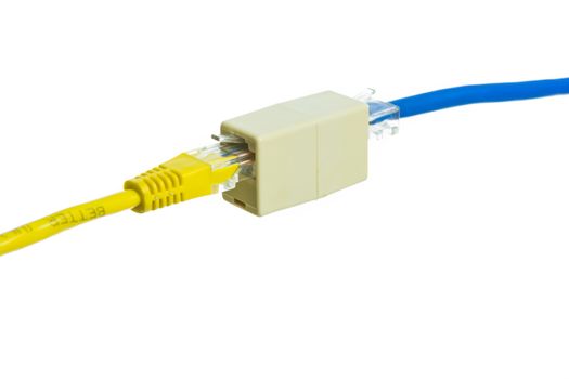 Network cable with RJ45 isolate on over white background