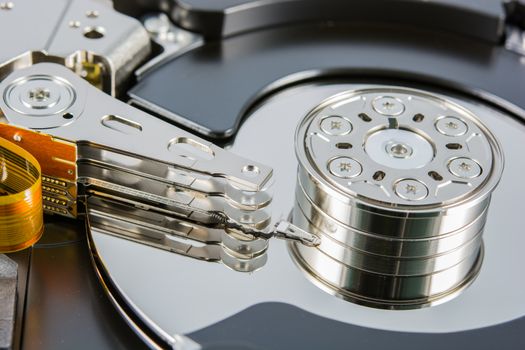 close up of a hard disk inside